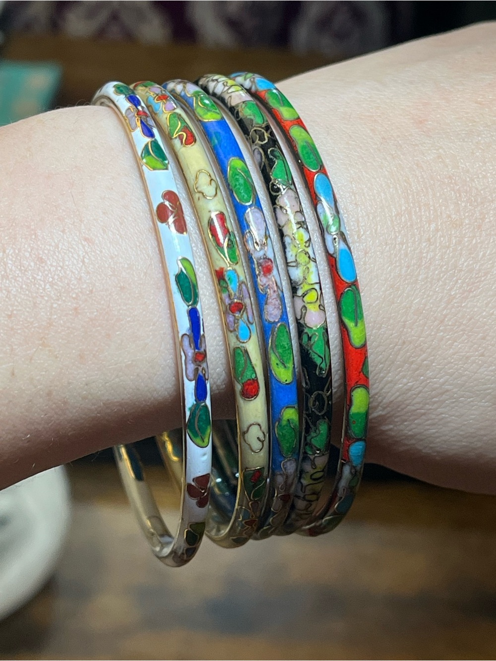 Vintage Cloisonné bangle bundle lot of 5 women's jewelry